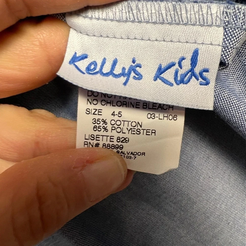 Kelly’s kids blue chambray dress with white eyelet details Size 4/5